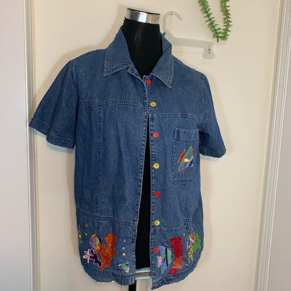 Anthropologie Quaker Factory Denim Jeans Button Down Shirt size Medium - Picture 7 of 8